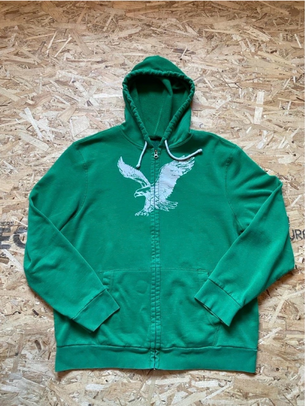 American Eagle Outfitters Green Full-Zip Hoodie with White Eagle Graphic
